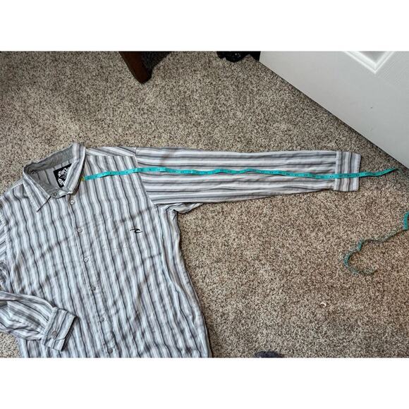 RIP CURL Button Down Long sleeve Shirt, Blue, size, Large, Cotton Blend, striped - Picture 6 of 8